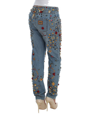 Jeans Embellecidos con Corazones de Rosas de Cristal