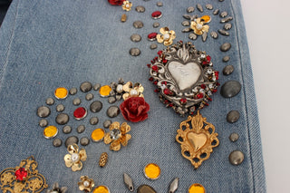 Jeans Embellecidos con Corazones de Rosas de Cristal