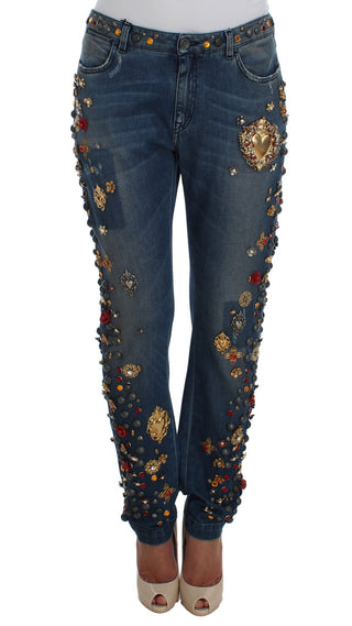 Jeans Embellecidos con Corazones de Rosas de Cristal