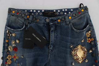 Jeans Embellecidos con Corazones de Rosas de Cristal