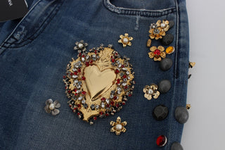 Jeans Embellecidos con Corazones de Rosas de Cristal