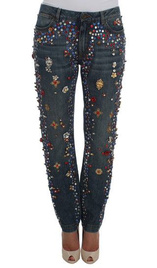Jeans Embellecidos con Corazones de Rosas de Cristal