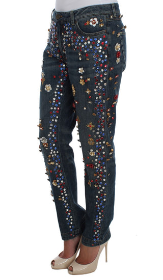 Jeans Embellecidos con Corazones de Rosas de Cristal