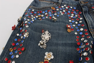 Jeans Embellecidos con Corazones de Rosas de Cristal