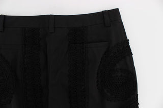Pantalones Capris de Algodón Elástico Negros