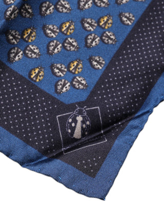 Pañuelo cuadrado de seda azul con mariquita