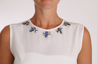 Camiseta de seda blanca con cristales
