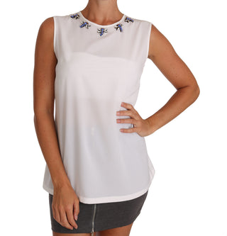 Camiseta de seda blanca con cristales