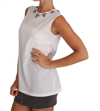 Camiseta de seda blanca con cristales