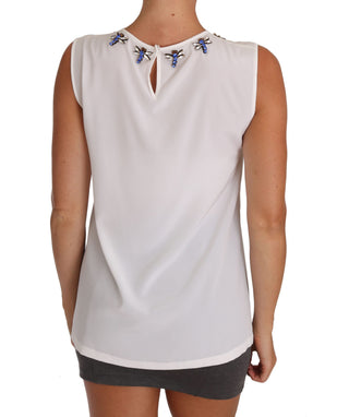 Camiseta de seda blanca con cristales