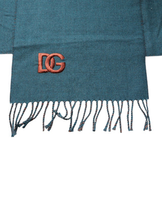 Blue Green Wool Fringes Wrap Shawl Scarf