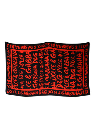 Toalla de playa de algodón con logo impreso en negro y rojo  