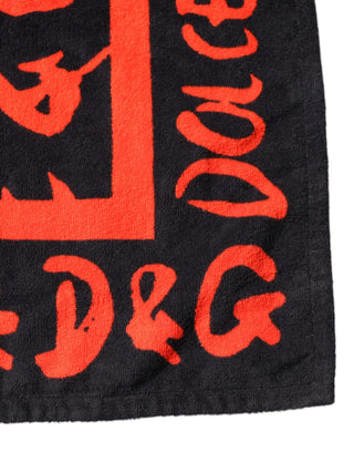 Toalla de playa de algodón con logo impreso en negro y rojo  