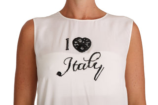 Weißes Seiden-Trägertop „I LOVE ITALY“