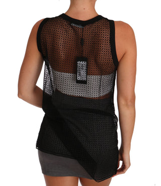 Schwarze Netz Transparente Bluse T-Shirt