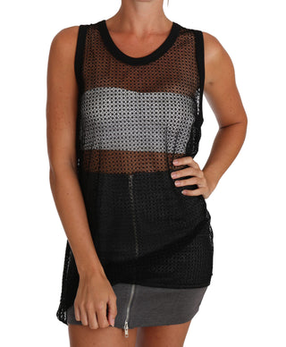 Schwarze Netz Transparente Bluse T-Shirt