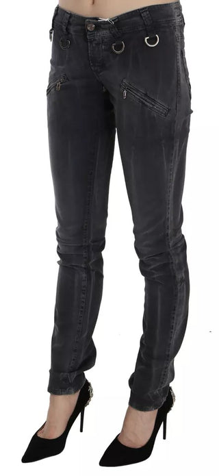 Jeans pitillo de mezclilla gris lavado con cremallera lateral y tiro bajo  
