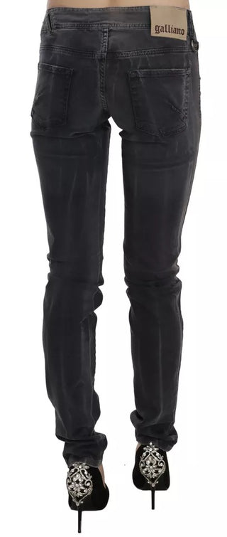 Jeans pitillo de mezclilla gris lavado con cremallera lateral y tiro bajo  