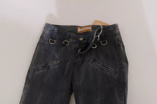 Jeans pitillo de mezclilla gris lavado con cremallera lateral y tiro bajo  