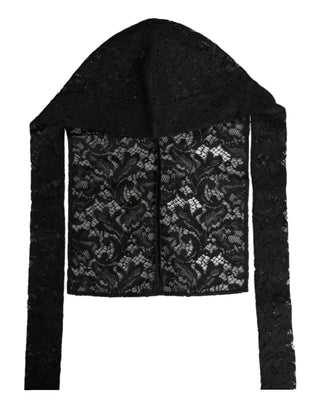 Sombrero que cubre toda la cabeza con encaje floral negro  