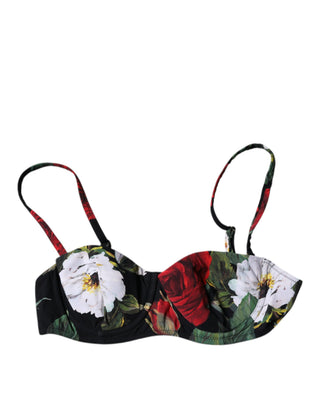 Sujetador balconcino de nylon con estampado floral negro Ropa interior
