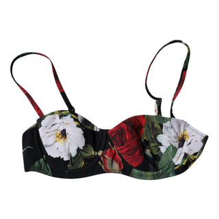 Sujetador balconcino de nylon con estampado floral negro Ropa interior