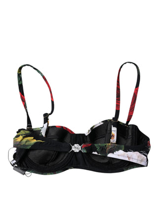 Sujetador balconcino de nylon con estampado floral negro Ropa interior