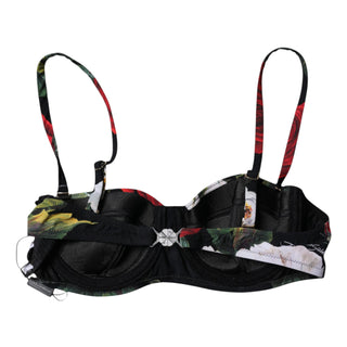 Sujetador balconcino de nylon con estampado floral negro Ropa interior