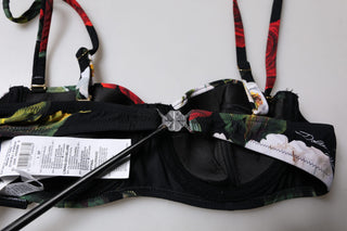 Sujetador balconcino de nylon con estampado floral negro Ropa interior