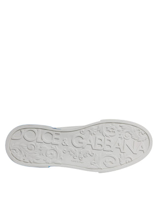 White Blue Leather Logo Low Top Sneakers Shoes