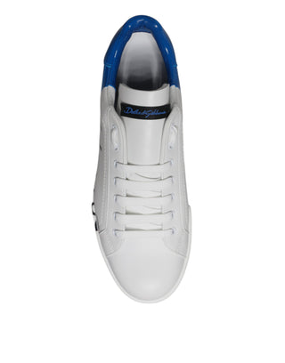 White Blue Leather Logo Low Top Sneakers Shoes