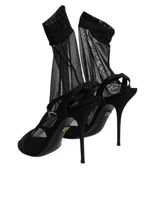 Black Tulle Stretch Heels Sandals Shoes