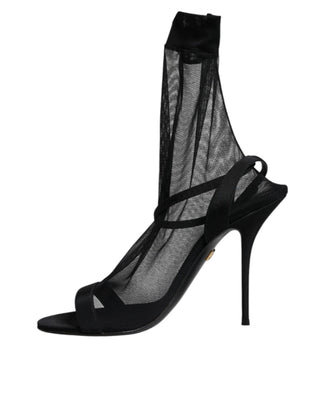 Black Tulle Stretch Heels Sandals Shoes