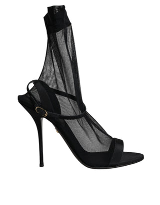 Black Tulle Stretch Heels Sandals Shoes