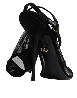 Black Tulle Stretch Heels Sandals Shoes