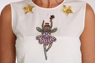 Top de hada de seda blanca con lentejuelas y cristales