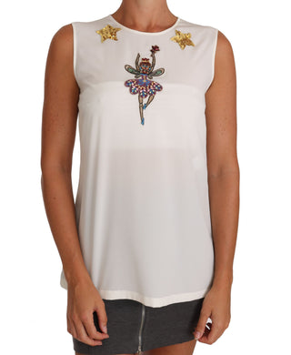 Top de hada de seda blanca con lentejuelas y cristales