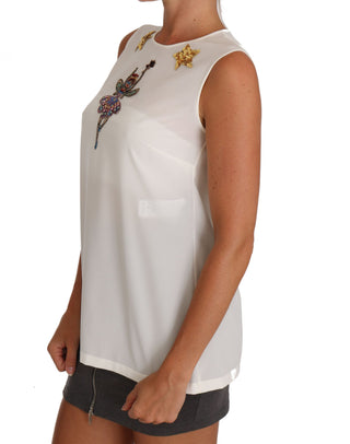 Top de hada de seda blanca con lentejuelas y cristales