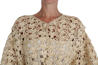 Beigefarbener Strickcardigan aus Häkelraffia