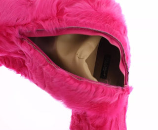 Pink Lamb Fur Leather Flat Boots Shoes