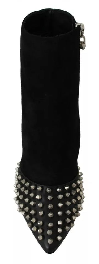 Black Suede Studded Heels Ankle Boots Shoes