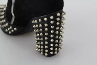 Black Suede Studded Heels Ankle Boots Shoes