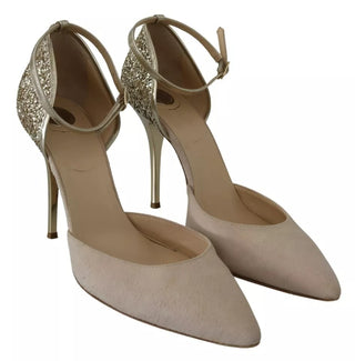 Beige Leinen Ankle-Strap High Heels Schuhe