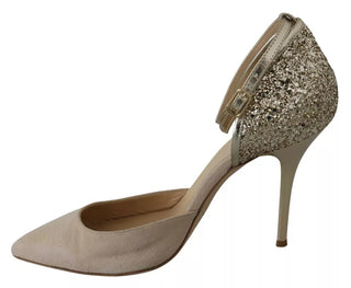 Beige Leinen Ankle-Strap High Heels Schuhe