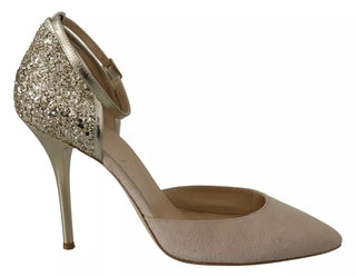 Beige Leinen Ankle-Strap High Heels Schuhe