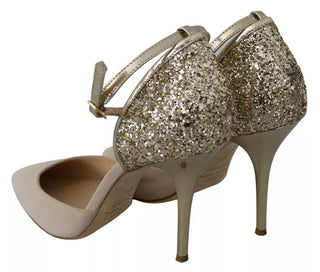 Beige Leinen Ankle-Strap High Heels Schuhe