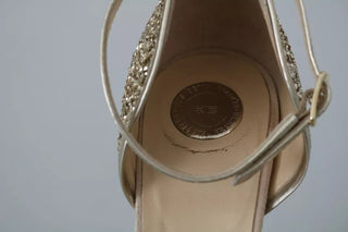 Beige Leinen Ankle-Strap High Heels Schuhe