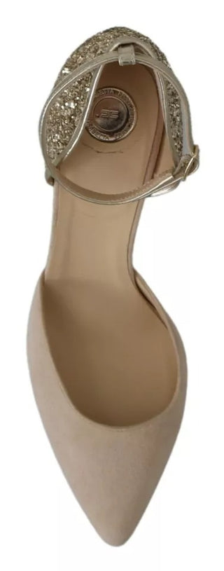 Beige Leinen Ankle-Strap High Heels Schuhe