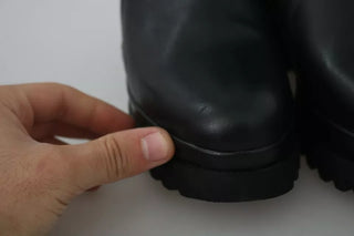 Black Leather Zipper Ankle Boots Shoes