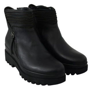 Botines negros de cuero con cremallera